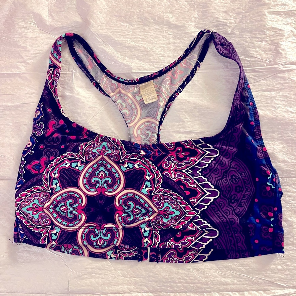 Mysterioso Mandala Women’s Swim Top Purple Supportive Sport Swimsuit Bikini - L